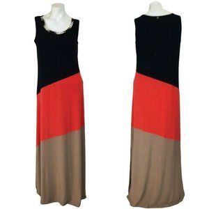 Threadz Coral Colorblock Sleeveless Maxi Dress